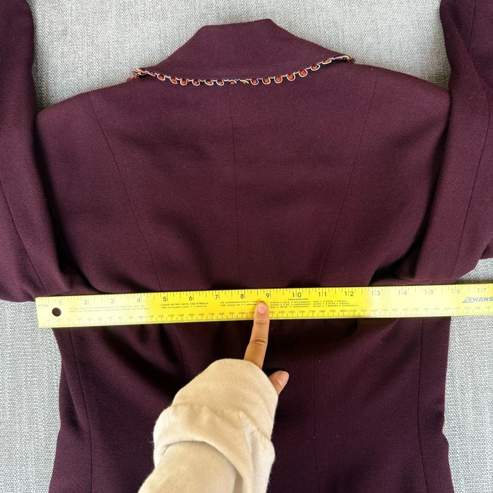 Bebe Two-Piece Suit Set Blazer & Skirt Womens 2 Burgundy Wool Single Breasted